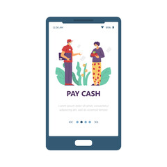 Cash safety payment in pandemic for onboarding page, flat vector illustration.