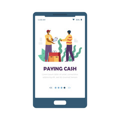 Paying cash on delivery onboarding screen interface, flat vector illustration.