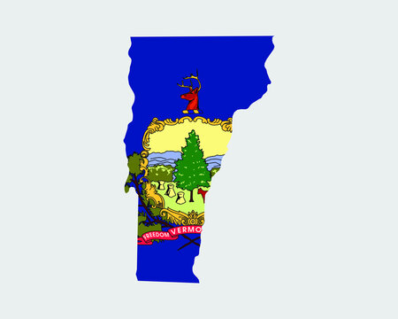 Vermont Map Flag. Map of VT, USA with the state flag. United States, America, American, United States of America, US State Banner. Vector illustration.