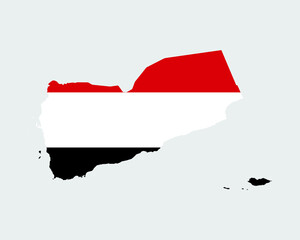 Yemen Flag Map. Map of the Republic of Yemen with the Yemeni country banner. Vector Illustration.