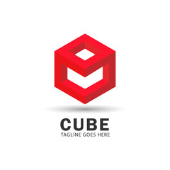 isometric logo cube, with hexagon shape, 3d vector illustration