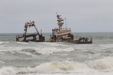 Wreck of pirate ship in the sea