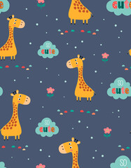 cartoon seamless pattern with cute funny giraffe