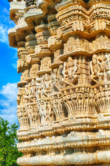 Towers and columns of Chaturmukha Dharana Vihara Jain temple, Karkala, India