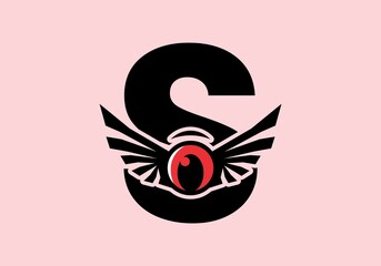 S initial letter with red eye wings