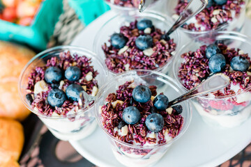 Yogurt and berry parfait for a brunch party.