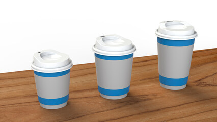 3D rendering Paper cup of coffee on wooden table