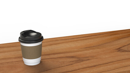 3D rendering Paper cup of coffee on wooden table