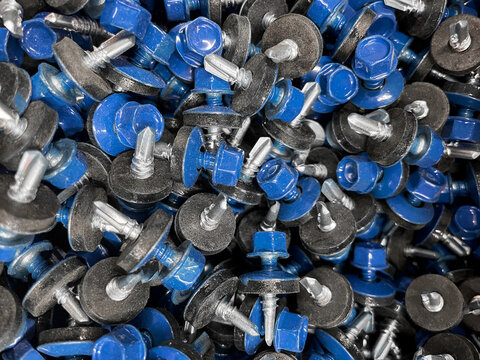 Blue self-tapping screw with press washer for fixing wave soft slate, ondulin.