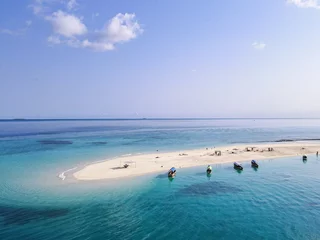Acrylic prints Nungwi Beach, Tanzania Photo from drone on beach in blue ocean