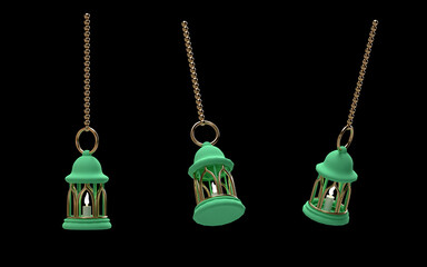 ramadan kareem 3d isolated with hanging lantern green cute different angle in set