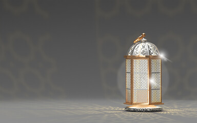 ramadan kareem 3d isolated with shiny moslem lantern light islamic on grey background © Annas