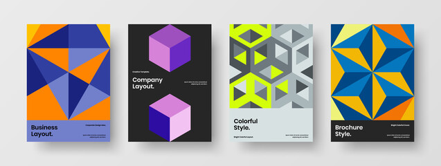 Modern magazine cover A4 vector design layout bundle. Original mosaic shapes presentation template set.