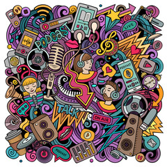 Audio content cartoon doodles illustration.