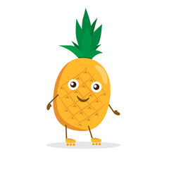 Roller-skating pineapple. Funny cartoon character. Vector flat illustration isolated on white background.
