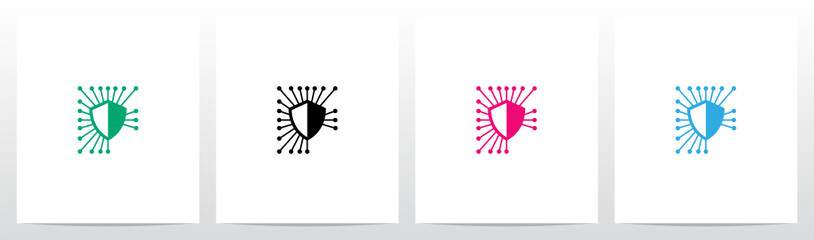  Shield Line Nodes Letter Logo Design F