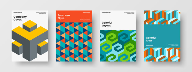 Abstract geometric tiles catalog cover concept bundle. Minimalistic handbill design vector template collection.