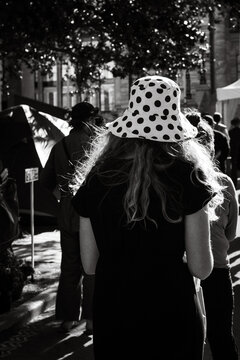 Rear View Of A Woman With A Bucket Hat  On The Streets During The Protest  In Wellington, NZ