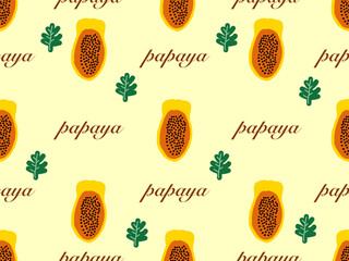 papaya cartoon character seamless pattern on yellow background.