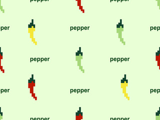 pepper cartoon character seamless pattern on green background.Pixel style