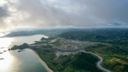 Aerial view of full track view of the mandalika circuit. The international mandalika circuit in...