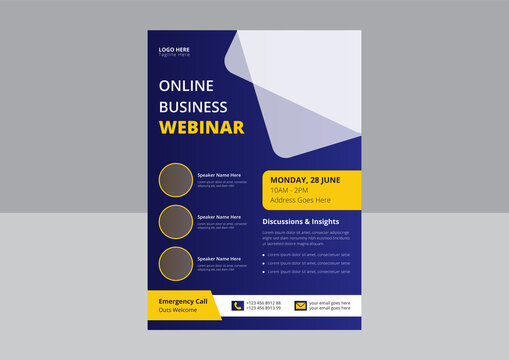 Business Webinar Flyer Template. Online Webinar Flyer Leaflet Design. Webinar Conference Flyer Poster Design.