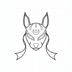 Japanese kitsune mask coloring page, Vector illustration eps.10