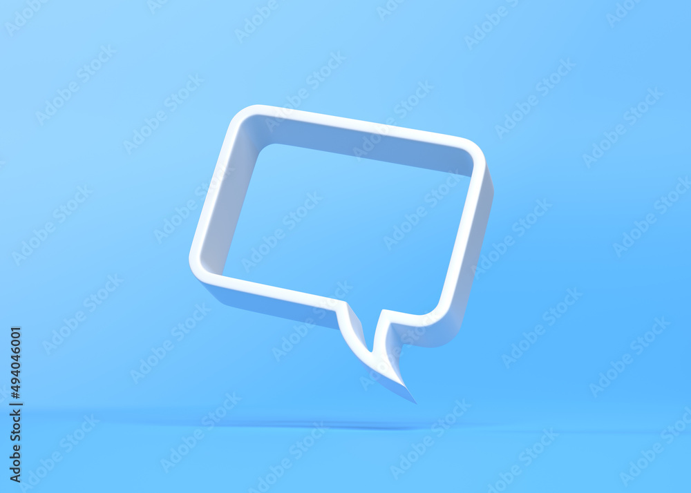 Poster 3d flat empty frame speech bubble icon for text quote on a blue background with copy space. chat bub