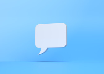 3D Minimal white chat bubble isolated on a blue background with copy space. Speech bubble icon. Comment symbol. Bubble talk. Comment sign. 3d rendering 3d illustration