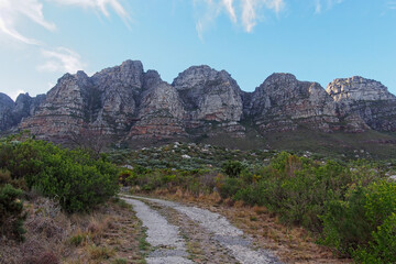 Beautiful landscape of the Table Mountains in South Africa on a sunny day