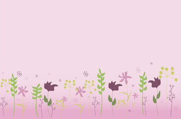 Horizontal colored background of summer wildflowers. Vector illustration for cards, invitations, Suitable for social media posts, mobile applications, banner design, advertising and invitations. Vecto