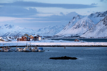 Fishing boat and harbor in Lofoten, Northern Norway