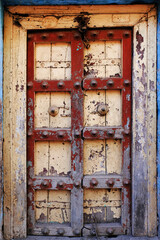 21 March 2022, Pandharpur, India, Old Vintage wooden door on retro wall, Pandharpur, India.
