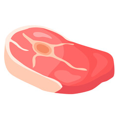 Pork meat piece with bone. Cut fresh meaty steak. Vector illustration isolated on white background.