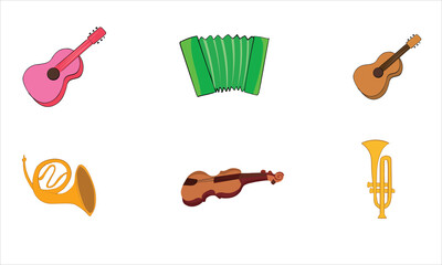 Six Set of vector modern flat design Music instruments