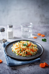 Cabbage carrot salad in a bowl