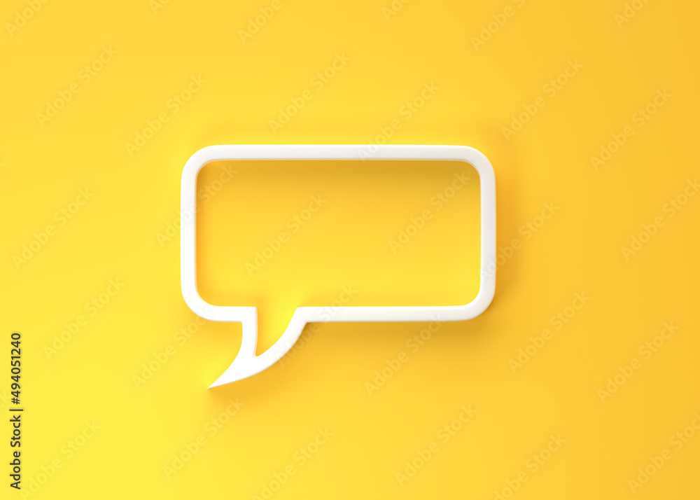 Poster 3d flat frame speech bubble icon for text quote on a yellow background with copy space. chat bubbles