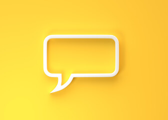 3D Flat frame speech bubble icon for text quote on a yellow background with copy space. Chat bubbles. Comment symbol. Bubble talk. Comment sign. 3d rendering 3d illustration
