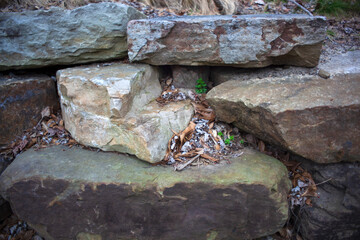Gray stone wall and rocks
