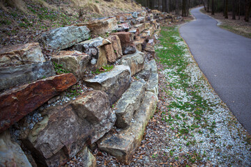 Gray stone wall and rocks