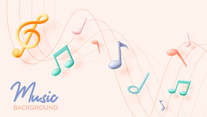 Music notes, song, melody or tune 3d realistic vector icon