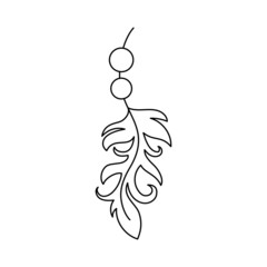 Feather pendant outline logo. Boho emblem. Bohemian sign. Elegant minimal badge for branding. Vector illustration