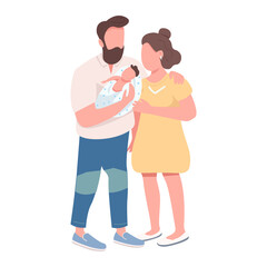 Couple holding newborn baby semi flat color vector characters. Standing figures. Full body people on white. After childbirth simple cartoon style illustration for web graphic design and animation