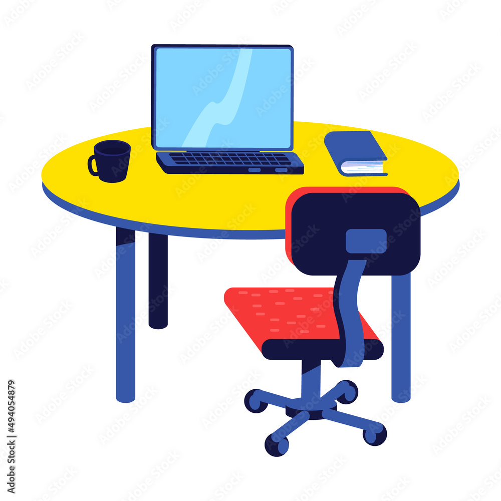 Poster creating workspace at home semi flat color vector object. remote work environment. full sized item o