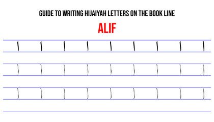 guide to writing hijaiyah ALIF letters on book lines by bolding dotted fonts