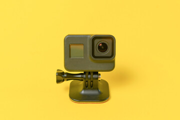 isolated black video action camera, adventure and sport  mdeia equipment