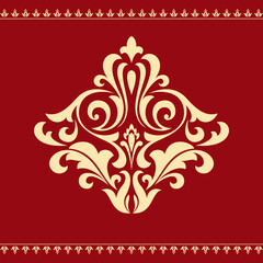 Damask graphic ornament. Floral design element. Gold and red vector pattern