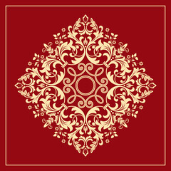 Damask graphic ornament. Floral design element. Gold and red vector pattern
