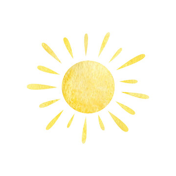 Yellow shiny sun watercolor illustration. Perfect for Earth Day, environmental problems and protection, caring for Nature, design making clip art.