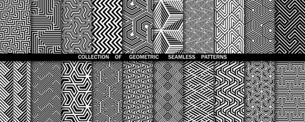 Geometric set of seamless black and white patterns. Simple vector graphics